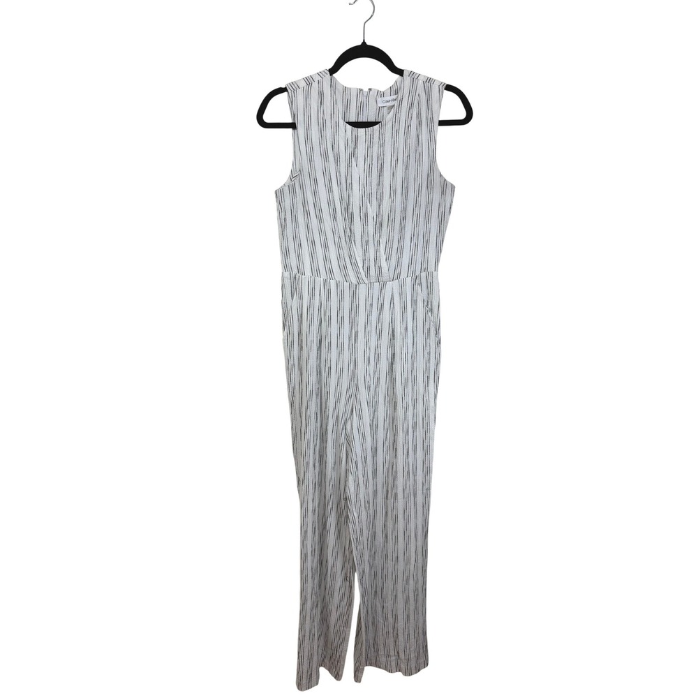 Calvin Klein Jumpsuit Women Size 4 B/W Striped Sleeveless Wide Leg CDOE3V